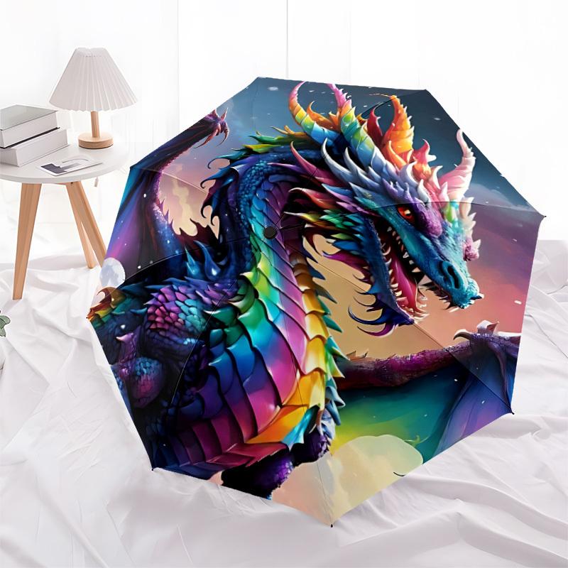 1pc Dragon Fantasy Automatic Folding Umbrella, Sturdy And Durable Automatic Folding Umbrella with 8 Ribs, Convenient for Outdoor Use189
