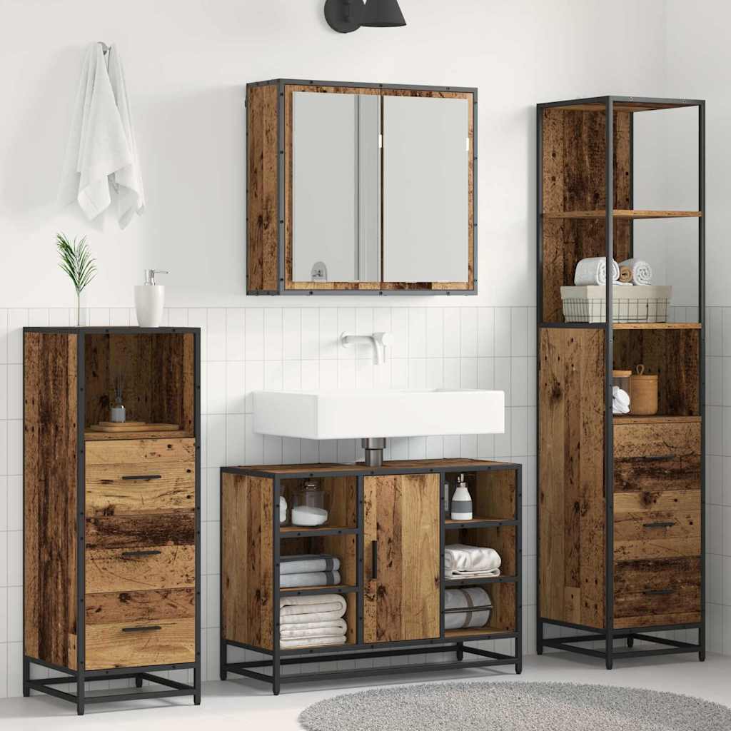 Bathroom Furniture Set with Drawers 3 pcs Reclaimed Wood Effect Particleboard