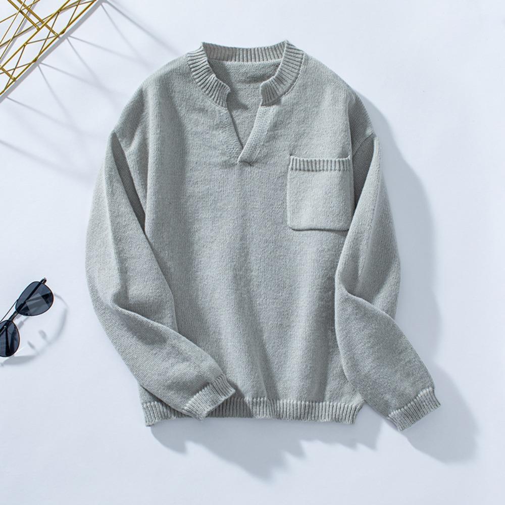 

Осенне-зимний свитер с V-образным вырезом, однотонный свитер с карманами для женщин XL