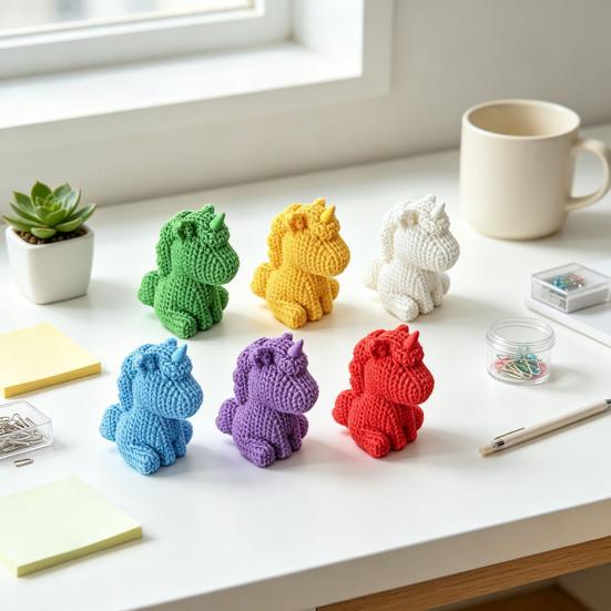Creative Birthday Gifts for Girls 3D Printed Unicorn Figurine with Knitted Texture, Cute Compact Rainbow Colored Desk Decor Animal Statue, Desktop