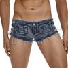 Men’s Low Rise Extra Short Denim Shorts Raw Edge Ripped Side Lace Up Hot Pants for Rave Clubbing