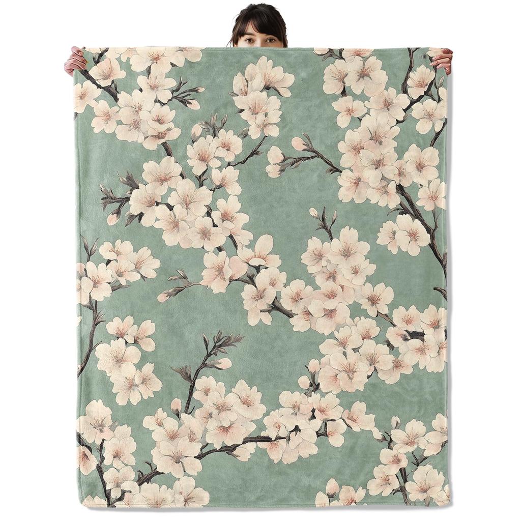 Girl'S Cherry Blossom Wool Blanket Women'S Floral Cherry Blossom Branch Suitable For Bed/Sofa Decoration Soft Plush Blanket