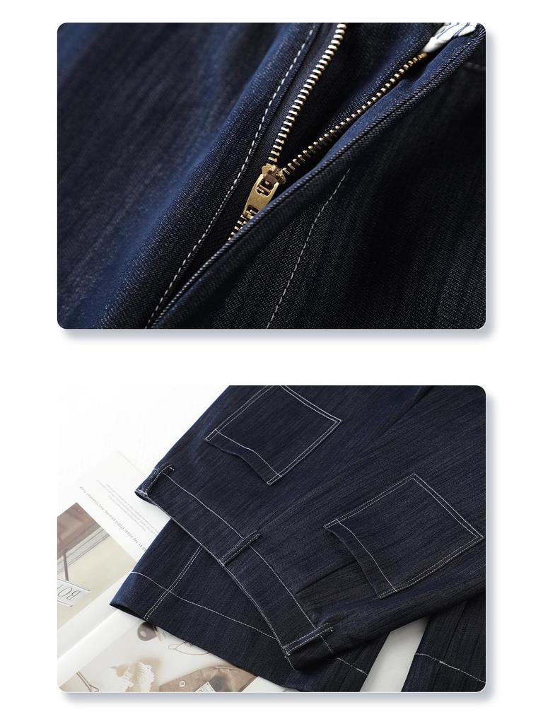 Women's Dark Blue Tencel Wide-Leg Jeans - 2025 Spring/Autumn Collection