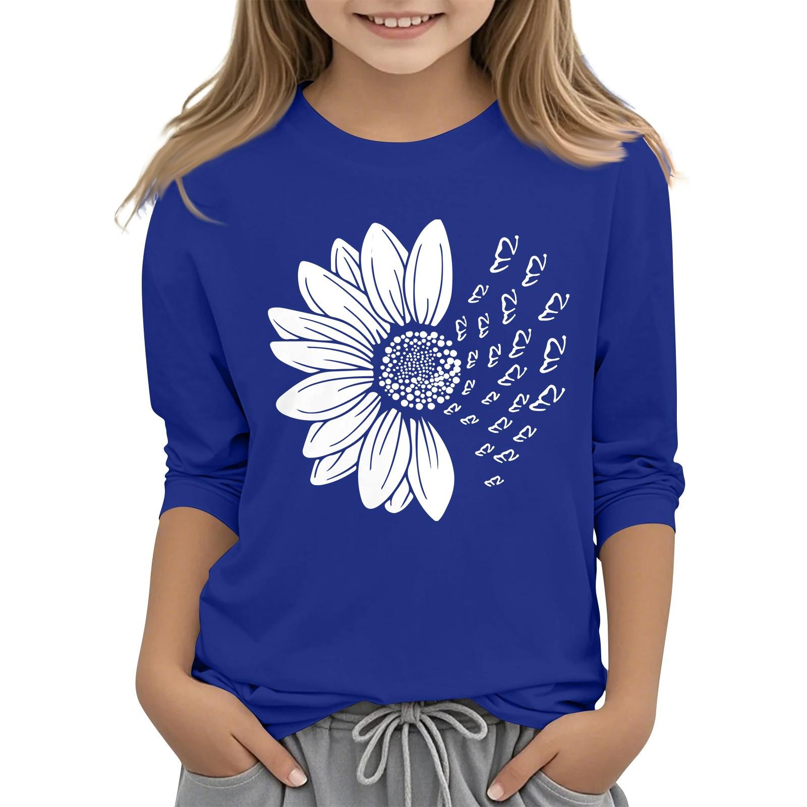 

Children s 7 Point Sleeve Printed Sunflower Round Neck Casual T-shirt 130