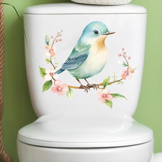 Bird Flower Toilet Sticker Removable Self-adhesive Waterproof PVC Living Room Wall Art Bathroom Toilet Lid Decoration Decal