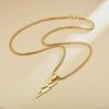 European & American Hip Hop Titanium Steel Lightning Pendant Necklace with Men's Square Pearl.