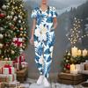 Women Plus Size Floral Printed Nurse Scrub Set V Neck Short Sleeve Pocket Top Long Pants