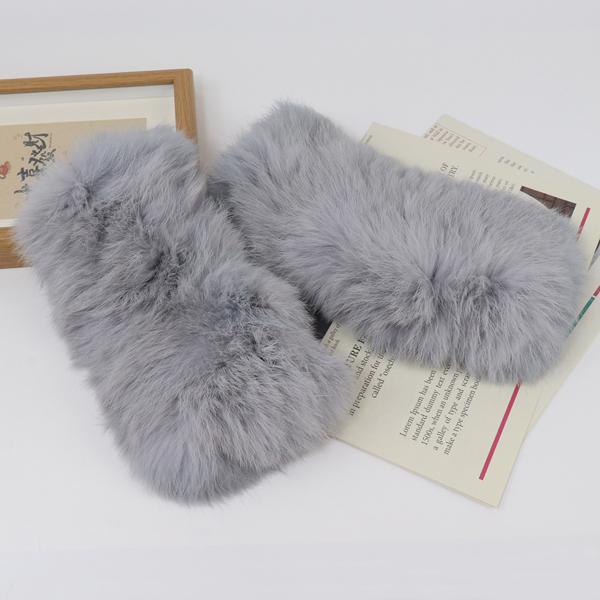 New winter women real rabbit fur gloves Length 25cm natural rabbit fur mittens Knitted warm female winter outdoor glove