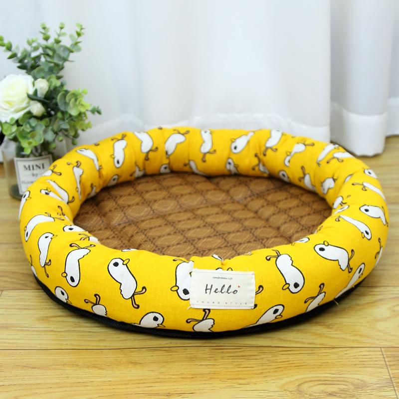 Summer Round Cat Nest Pet Cool Mat Dog Nest Round Nest Cooling Straw Mat Cool Cat Bed Cat Cool Nest Japanese Style Nest S brown