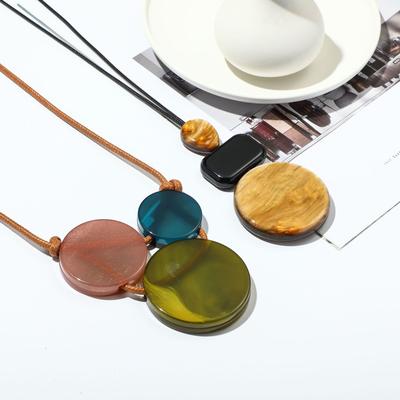 Cadena Larga Geométrica Azul Acrílico para Suéter, Cadena de Cuerda Encerada Apilada de Verano Accesorios Collar Simple
