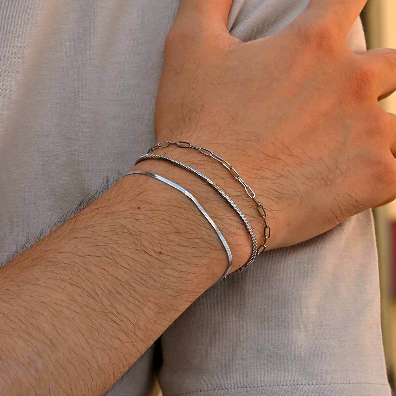 Men's Thin Chain Bracelet,Never Fade Stainless Steel Adjustable Wristband,Minimalist Hip Hop Jewelry Gift