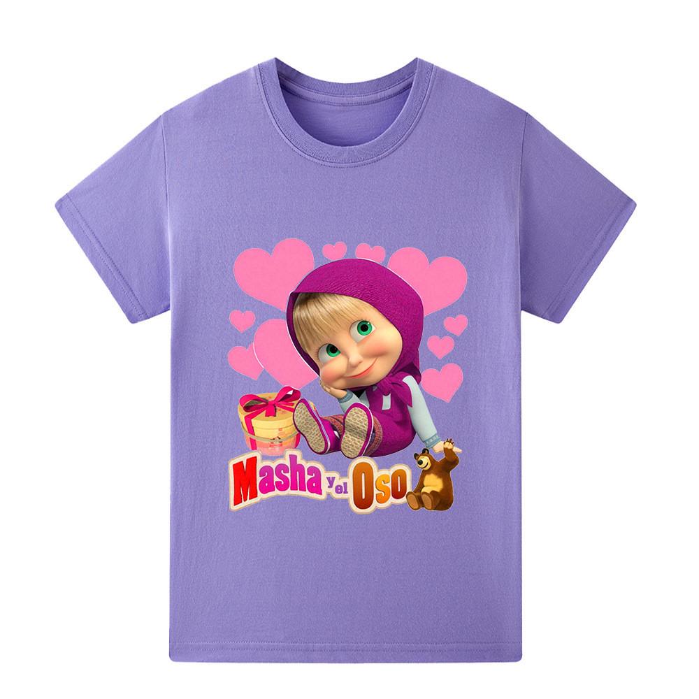 

A1343 Girls Masha Bear Printed Short Sleeves T-shirt 150cm