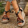 Fashion Bohemian Style Women's Wedge Sandals Beaded Decor Chunky Platform Sandals for Women Summer 2025 Printed Weaving Beach Sandalias