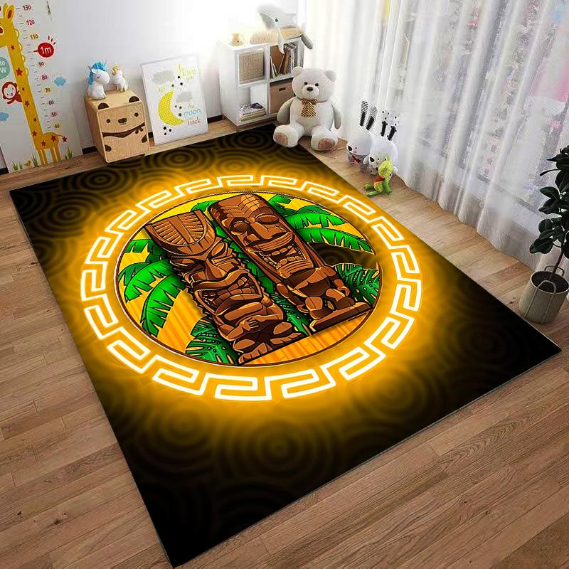 "Tiki Totem Pattern Carpet with Tropical Palm Leaves Design" Suitable for use as an anti-slip for living room bedroom sofas
