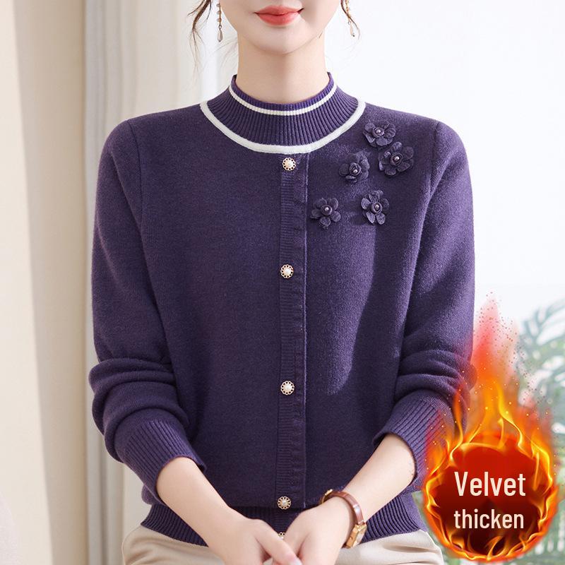 2025 Stylish Winter Fleece Sweater for Middle-Aged & Elderly Women - Half-High Collar, Plus Velvet Warmth.