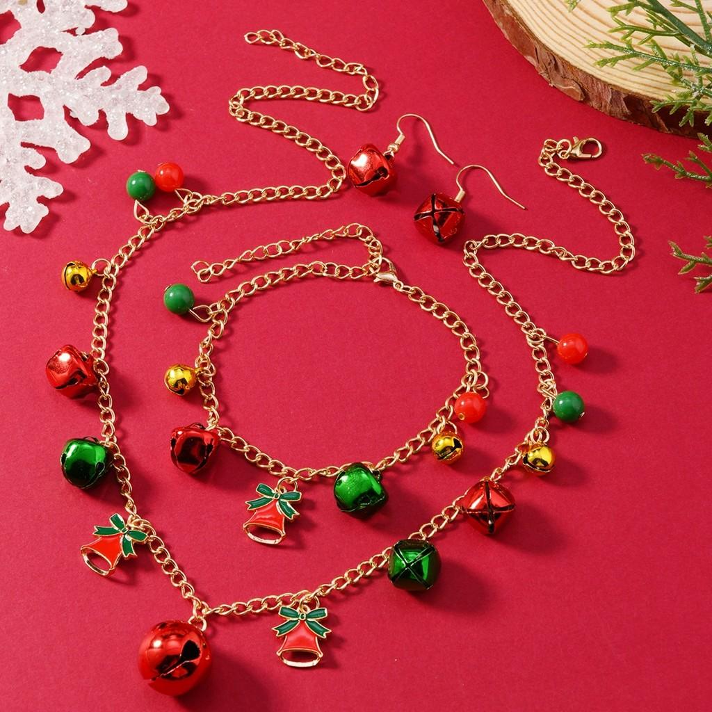Gift Jewelry Christmas Set With Bell Botanical Motifs In Alloy For Celebrations
