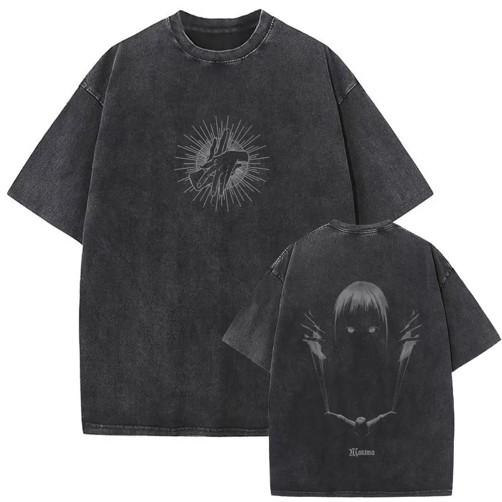 Anime Chainsaw Man Retro Gewaschenes T-Shirt Lustiges Cartoon Denji Pochita Grafik-T-Shirt Herren Damen Mode Vintage Lässige T-Shirts