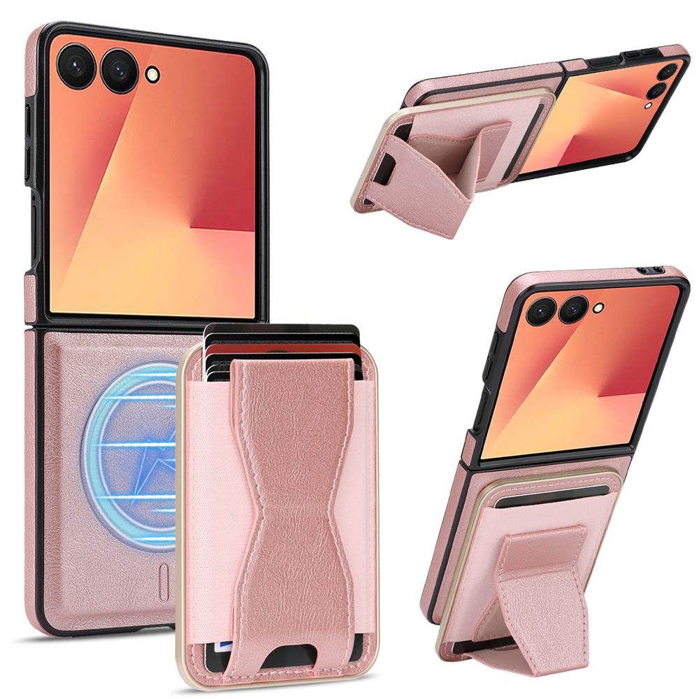 2 in 1 Magnetic Phone Case For Samsung Galaxy Z Flip 7 6 5 4 3 FE Leather Ultra Thin Bracket Card Slots Wallet Shockproof Cover