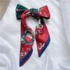 Ribbon Headband Christmas Silk Scarf Printed New Year Scarf Retro Long Scarf  Women