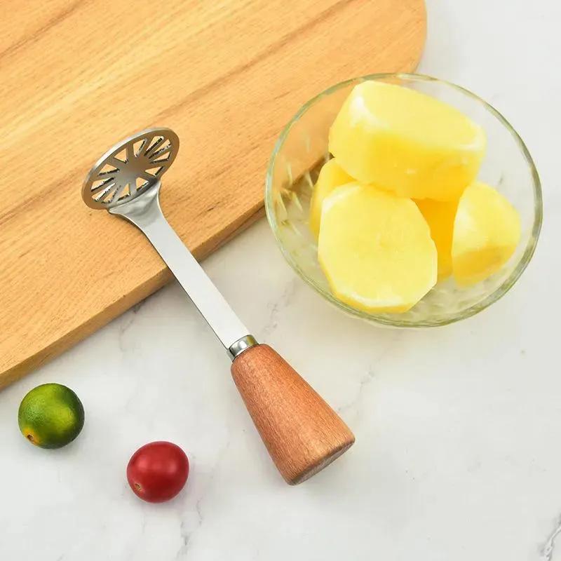 Potato Masher Wooden Handle Thicken Stainless Steel Sweet Potatoes Mashing Tool Crusher Pusher Kitchen Creative Gadget Ya828