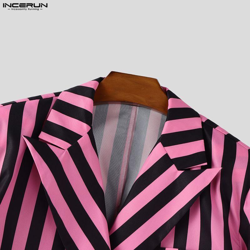 INCERUN Two Pieces Men Lapel Striped Long Sleeve Thin Blazer Long Flare Pants Sets