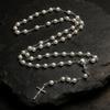 Catholic Rosary Glass Pearls Beads Necklace Crosses Crucifix First Communion Rosary with Chalice Crosses for Women Men