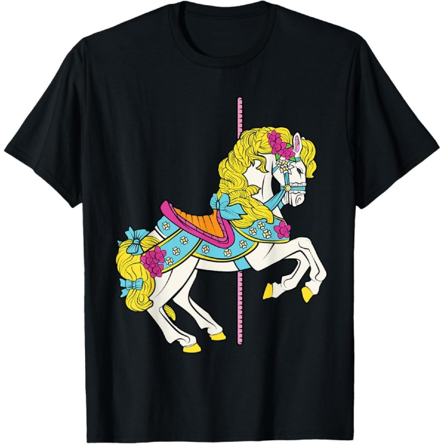 Carousel Horse Pony Carnival Rides County State Fair T-Shirt S