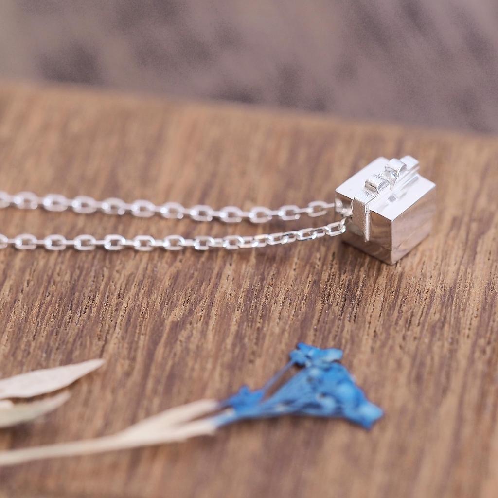 Cloud-jewelry Miniature White Box Necklace Pendant for Women [Wooden Gift Box Included] Sterling Silver 925 GBN-1C