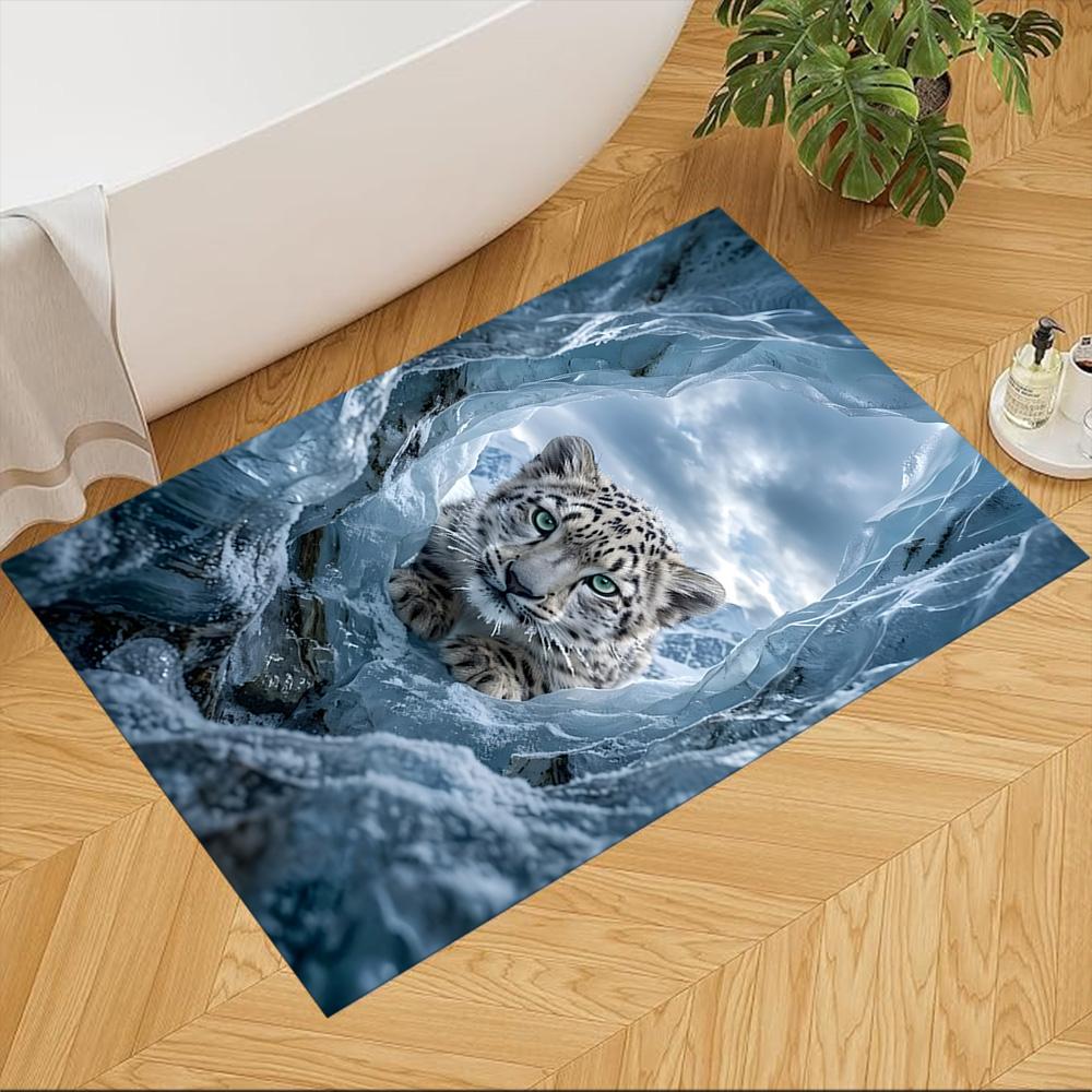 Snow Leopard In Ice Cave Non-Slip Home Carpet Design for Office Decor Living Room Gift