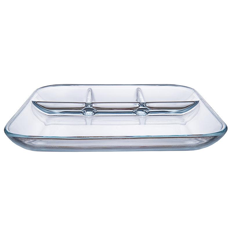 Phoenix Transparent Heat Resistant Glass Dumpling Plate with Vinegar Dish Multi Compartment Breakfast Tray