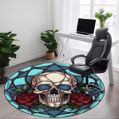 1pc Skull Gothic Rose Design Chair Carpet for Office, Round Non-Slip Durable Large Size Office Carpet, Suitable for Office, Beautiful Decoration