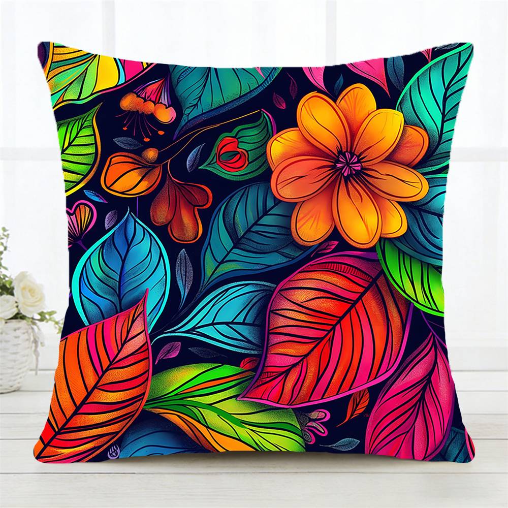 Dark Green Floral Pillow Case Fashion Square Pillowcase Bedroom Sofa Room Ins Decoration Leisure