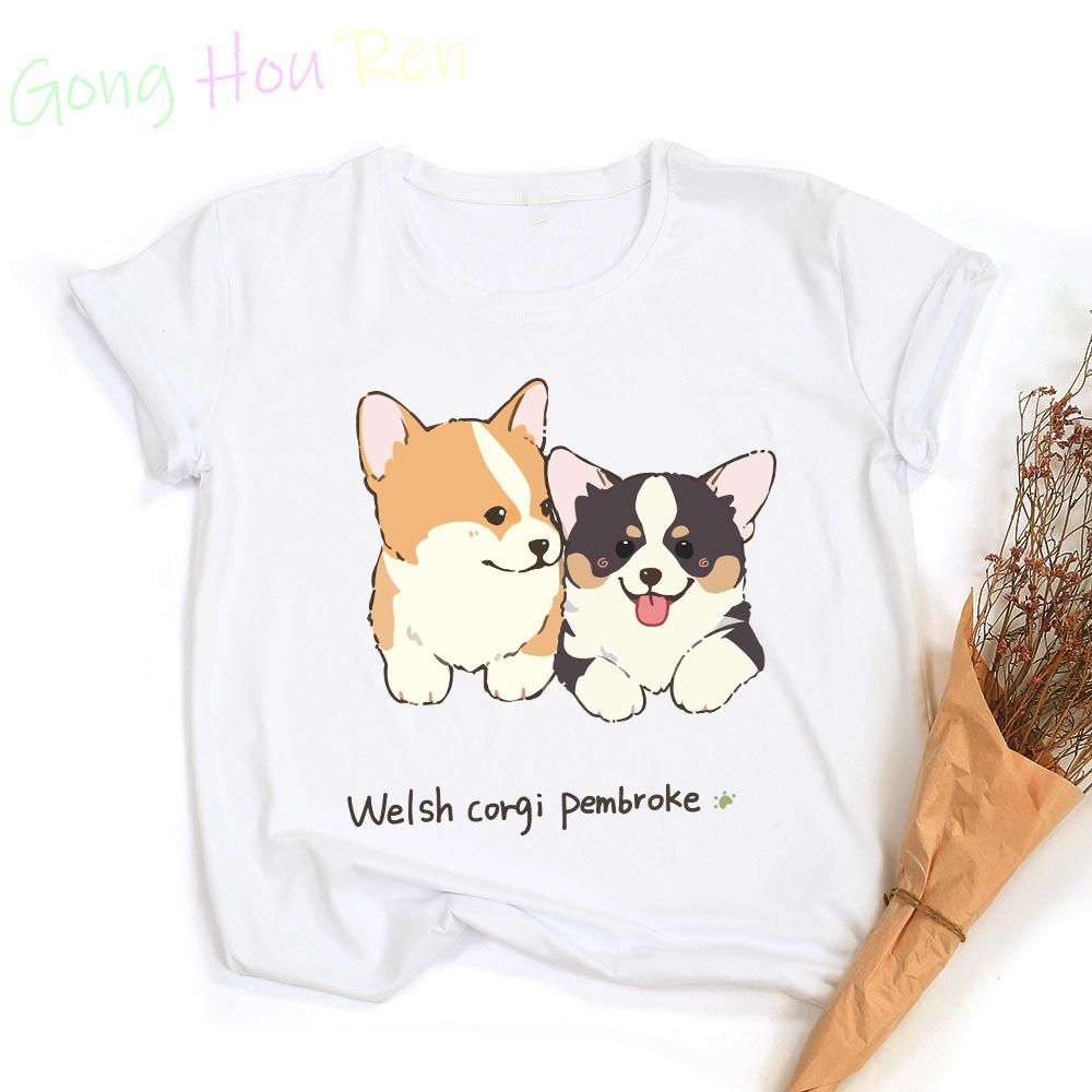 Kawaii Corgi T-shirt Woman Clothing Funny Animal Print Graphic T Shirts Tops Casual Harajuku  Women's Sumer Clothes Short Sleeve