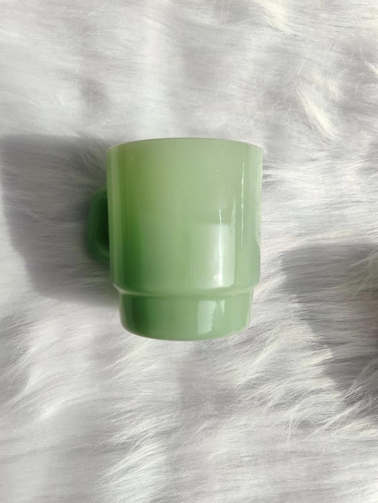 

Vintage Jade Green Milk Glass Coffee Mug American Retro Stackable Cup 201-300ml