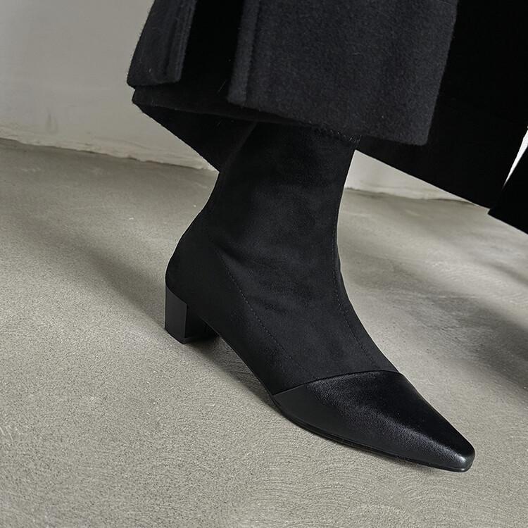 Giant Beauty~ Coarse Heel Short Boots Women's New 2025 Autumn and Winter Suede Boots Square Head Short Boots Design Skinny Women's Boots