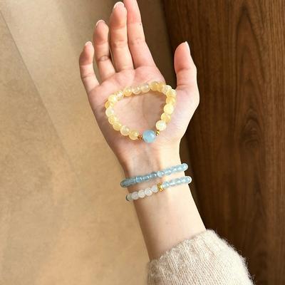 Light Luxury Yellow Optimized Stone Beaded Bracelet, High-end Fashion Temperament Bracelet, Simple and Versatile Personalized Jewelry.
