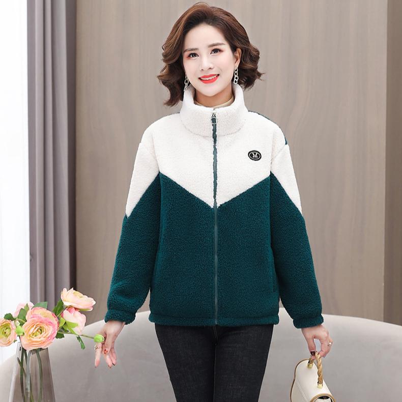 Dámská bunda Barevný zahuštěný jehněčí fleece Dlouhý rukáv Střední délka Kabát Teplý vrchní kabát Prošívaný top Podzim Zima Overgamen