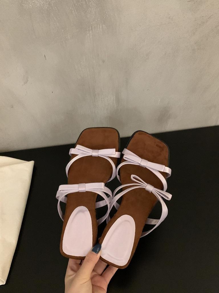 Fairy style satin bow open-toed slippers female summer wear 2025 new with skirt beautiful slope heel sandals