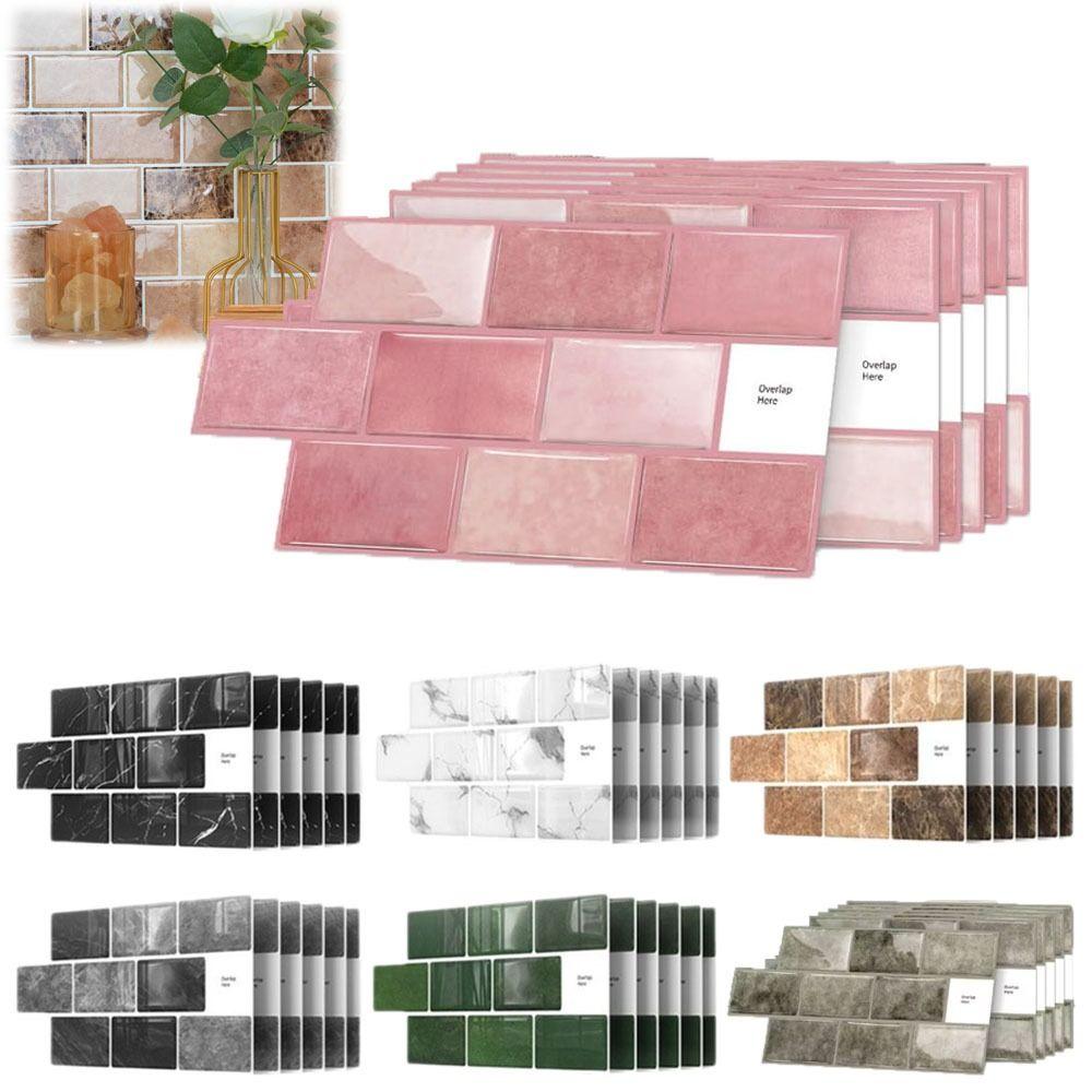 6 Stück 3D Wandfliesenaufkleber Wasserdichte PVC Imitation Fliesenaufkleber Selbstklebende Dekorationsfliesenaufkleber für Küche und Bad