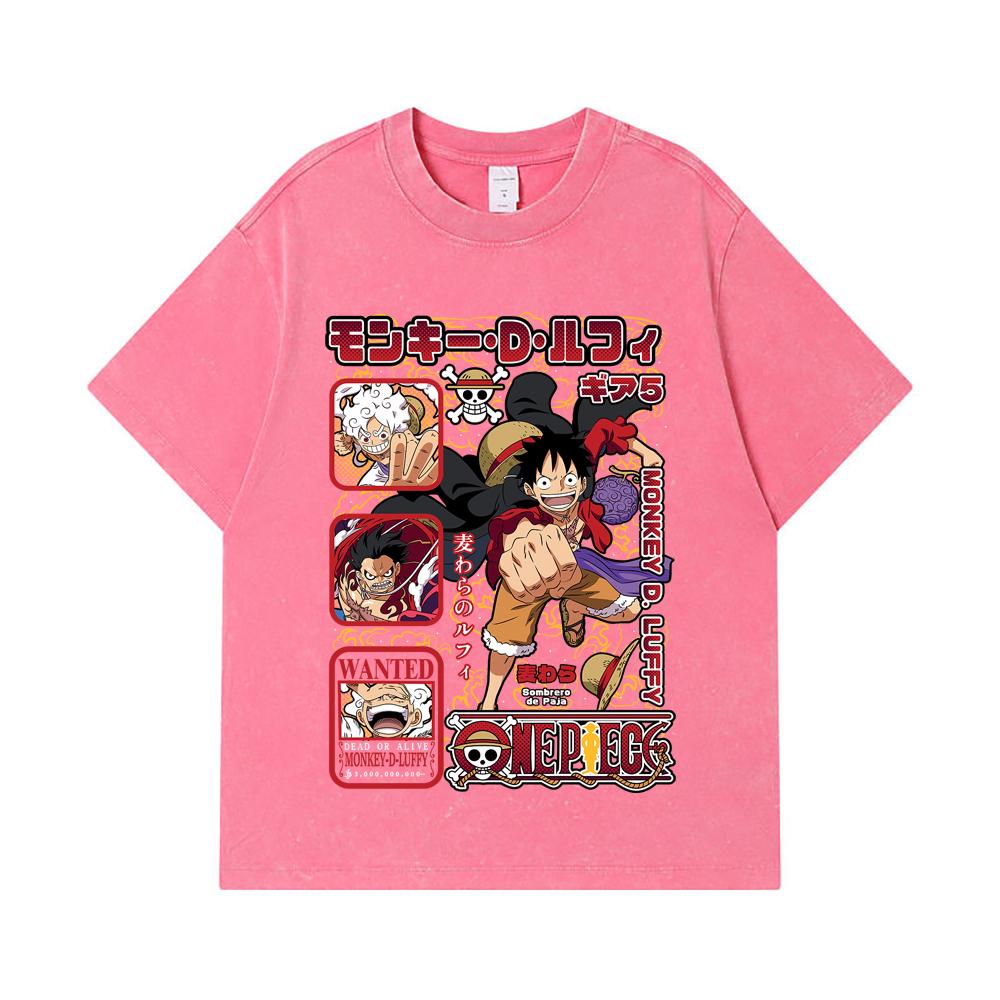 275 GSM Washed T-shirts 100% Cotton One Piece V78 Luffy Print Unisex Heavy Cotton T Shirt