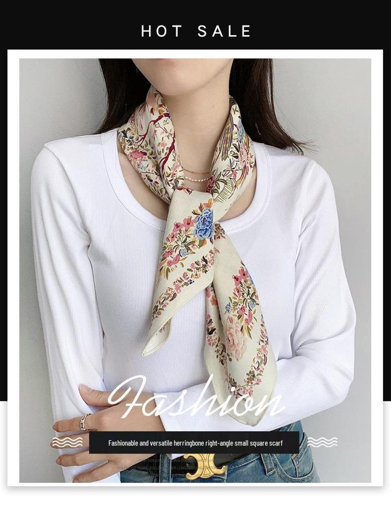 Korean Style Silk Square Scarf with Butterfly & Flower Print - Women's Fashion Accessory, Neck Tie, or Hair Scarf - Ideal Mother's Day Gift