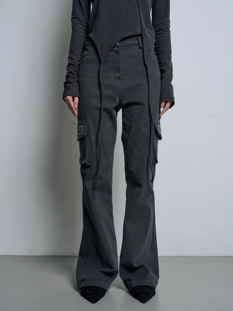 RAMEE Edge Pocket Cargo Bootcut Pants [Black, Charcoal]