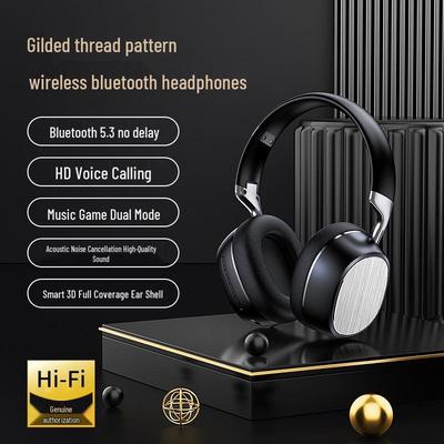 Business Style Gold Thread Over-Ear Bluetooth Headphones: High-Quality Sound for Wireless Gaming