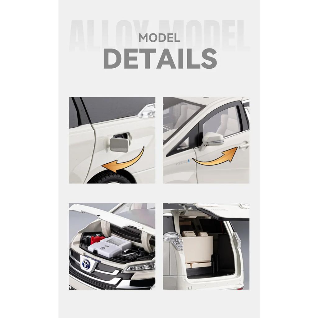 1/18 Toyota Vellfire MPV Automatic Door Alloy Car Model Sound and Light Pull Back Children's Toy Collectibles Birthday Gift