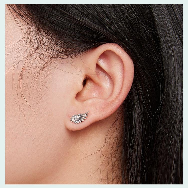Silver Ziyun Original S925 Angel Wing Earrings with Inlaid Zircon - Unisex Retro Design.