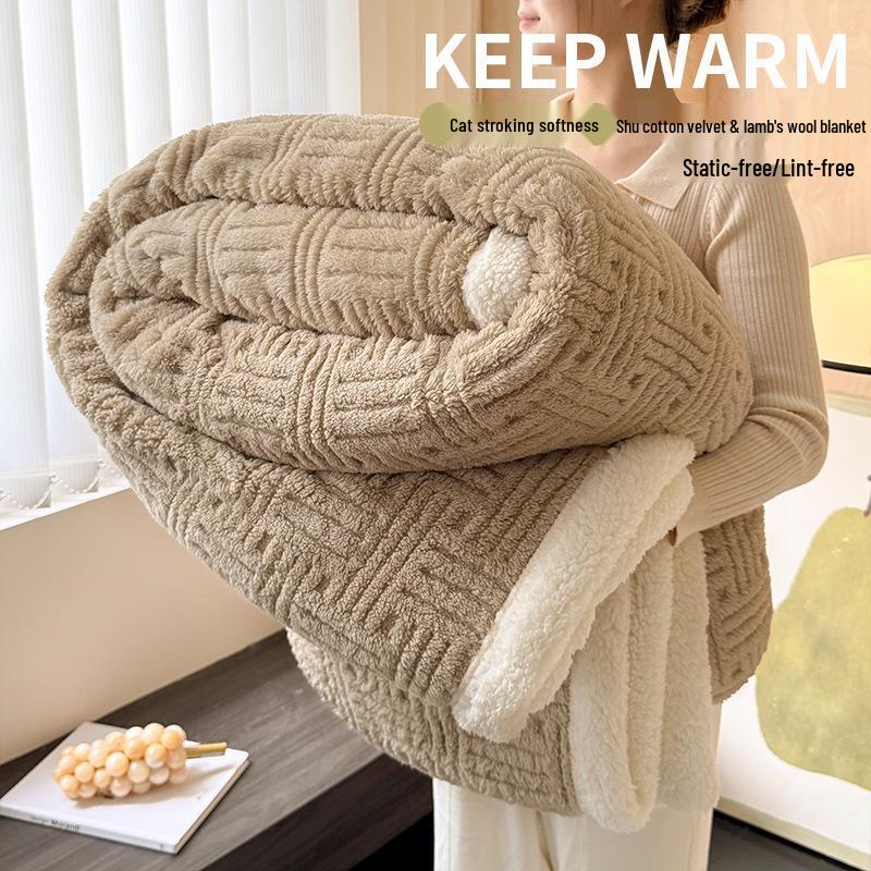 Lambswool Coral Fleece Thick Winter Blanket - Soft, Warm Throw for Office, Sofa, or Naps