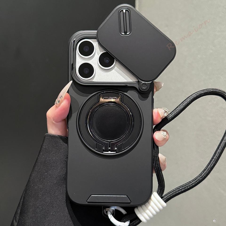 

Bracket Wrist Strap Magnetic Case for iPhone 17E 15 12 11 13 14 16 E 17 Air Pro Max 16 Plus Magsafe Stand Armor Protection Cover For iPhone 17Pro