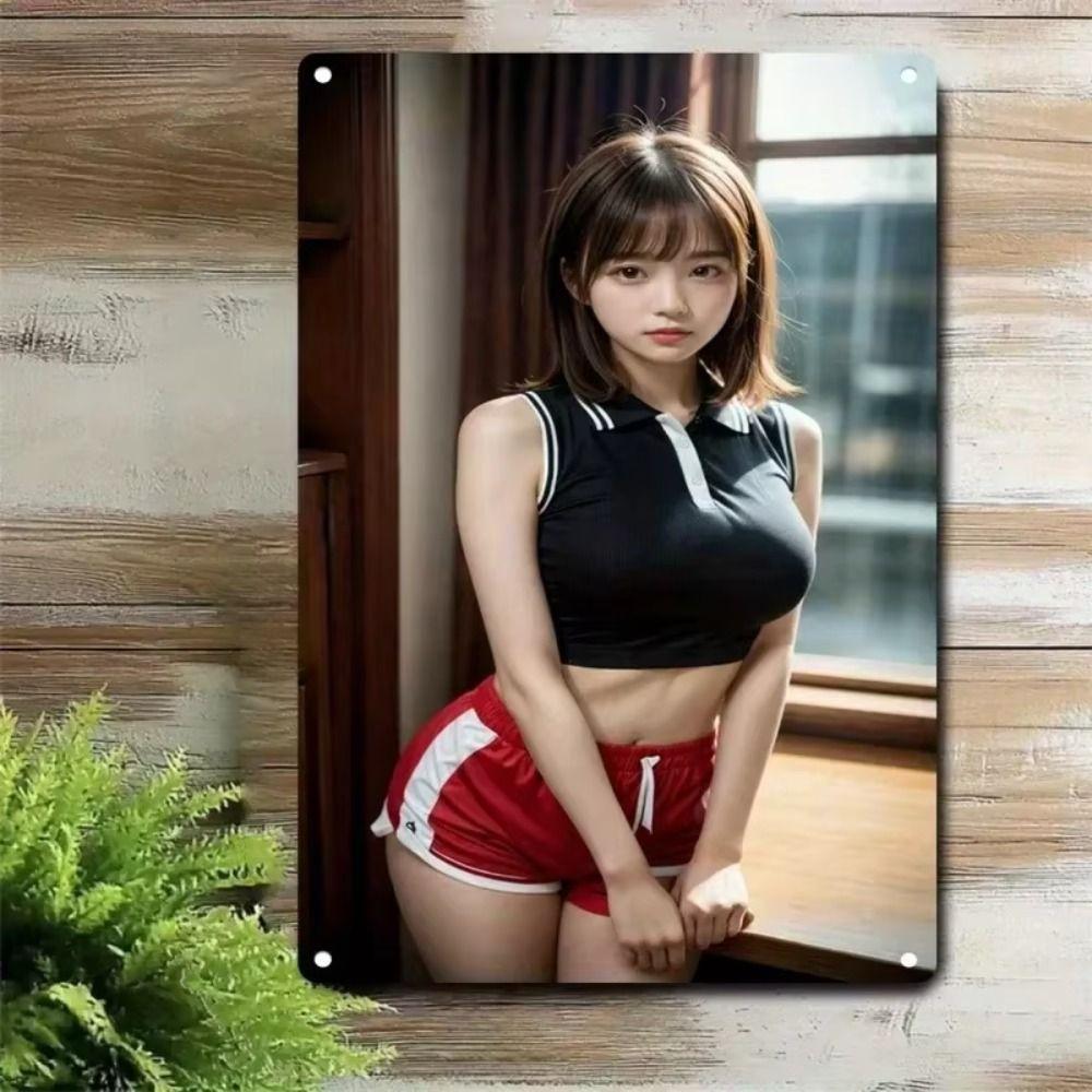 Fantasy Metal Wall Art Decor, Girl with Goldfish, 20x30cm Bedroom Sign