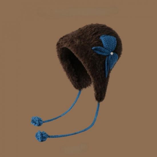 Cute Girl Plush Knitted Hat Thick Ear Protection Hat Winter Warm Hat Cap Soft темно-коричневого