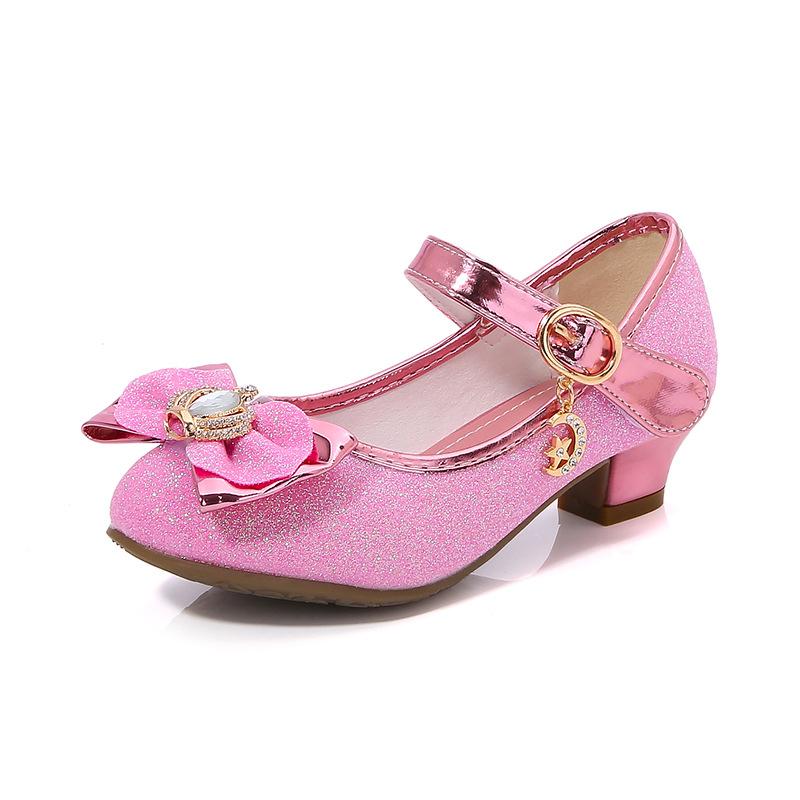 Chaussures à Talons Hauts pour Fille Doux Nœud Papillon Couronne Chaussure en Cuir pour Enfant pour Danse Ballet Mode Décontracté Chaussures de Princesse Polyvalentes